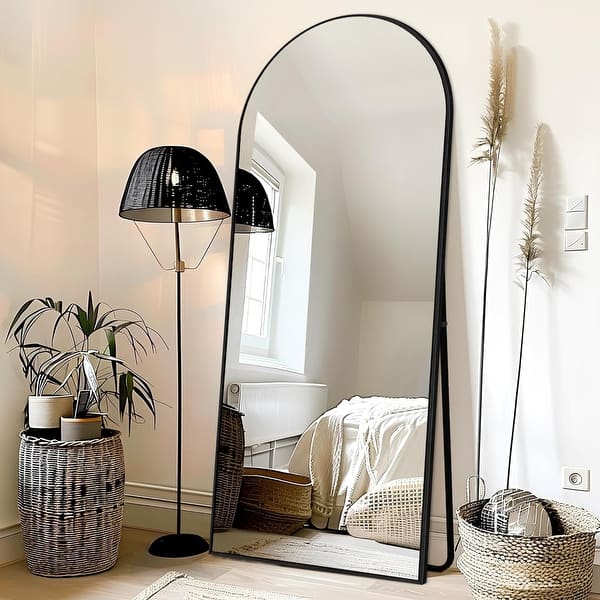 Modern Arched Full Length Aluminum Alloy Floor Mirror Standing Mirror - 65x22 - Black