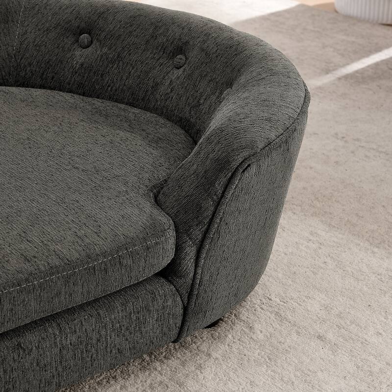 Oval Semi-Enclosed Dog Sofa, Durable Linen Material, Button-Tufted Backrest, High-Center Low-Sides Support Plush Comfort-Beige