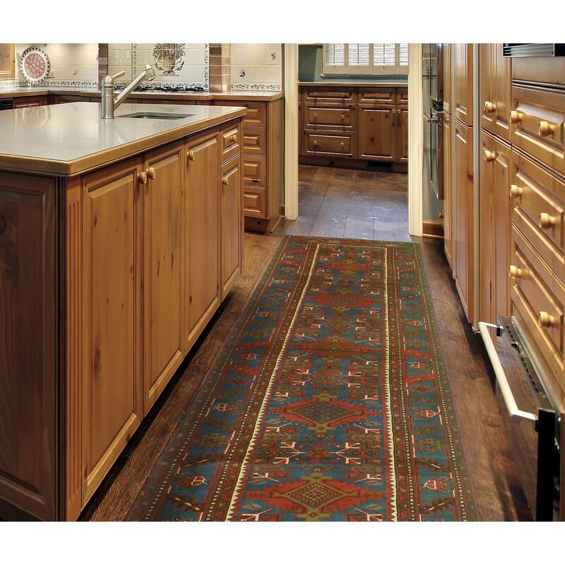 Fine Vintage Distressed Tajwar Rust/Blue Runner - 3'4" x 11'1"