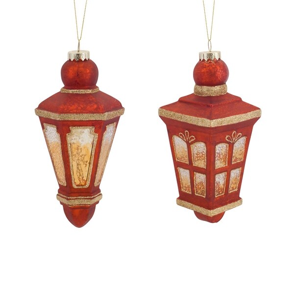 Shop Pack of 12 Red and Gold Assorted Rustic Finish Christmas Lantern