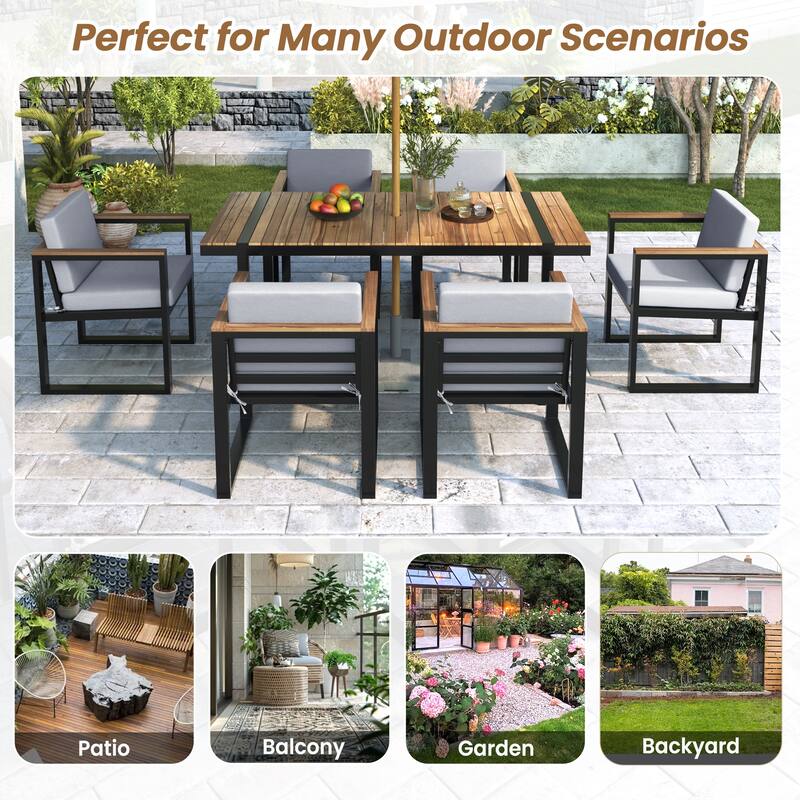 Modern 7 Pieces Outdoor Dining Set with Removable Cushions, Patio Dining Table and Chair Set for Patio, Backyard 7 Pack