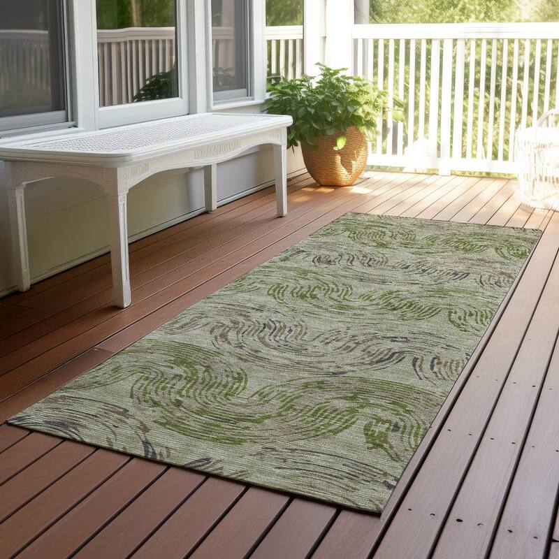 Machine Washable Indoor/ Outdoor Modern Ari Chantille Rug - Sage - 2'3" x 7'6"