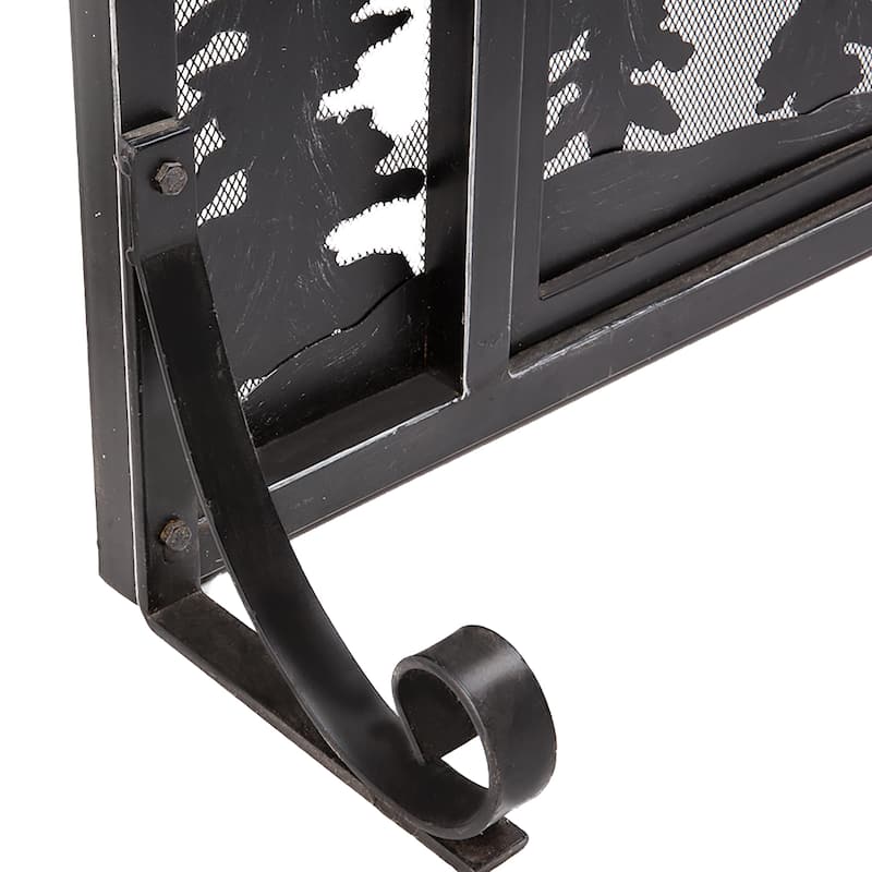 47" x 35" Large Mountain Cabin Fire Screen With Door - Black