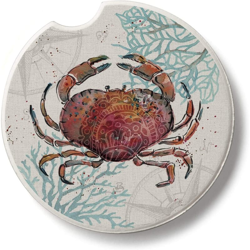 CounterArt Absorbent Stoneware Car Coaster, Ocean Finds Crab, Set of 2 - Multi