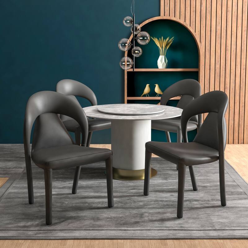 Solace Modern Dining Chair in Upholstered Leather with Steel Frame & Legs by LeisureMod
