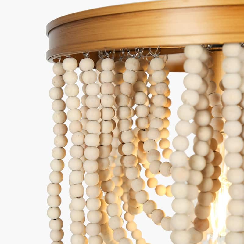 Modern Electic Empire Wood Beaded Boho Kitchen Island Bedroom Pendant Light - D 11"* H 12.5"
