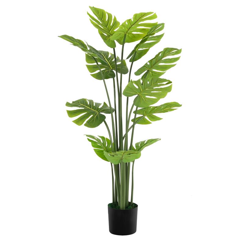 Roomfitters 57" Artificial Monstera Deliciosa Plant with Black Plastic Pot, Realistic Tropical Faux Tree for Indoor Home Decor