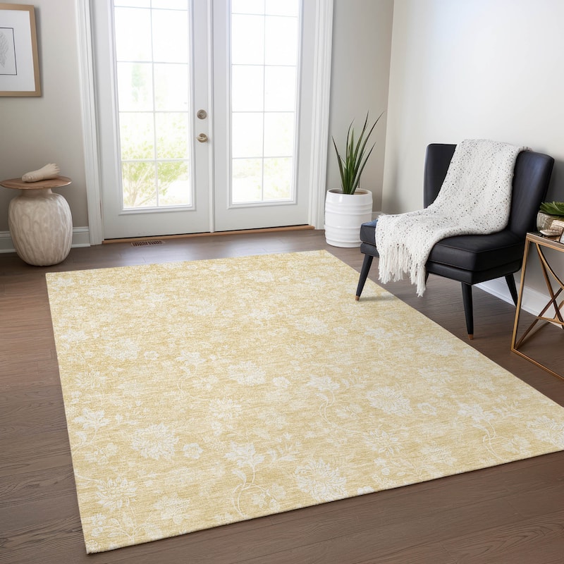 Machine Washable Indoor/ Outdoor Chantille Casual Floral Farmhouse Rug - Honey - 5' x 7'6"