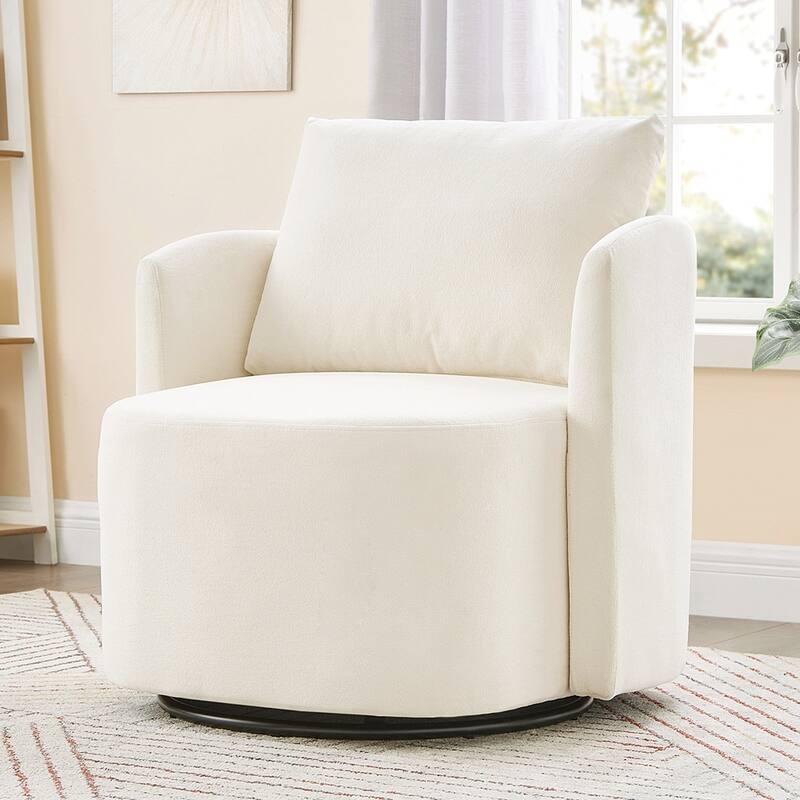 Upholstered Swivel Sofa Chair with Curved Desig - Beige