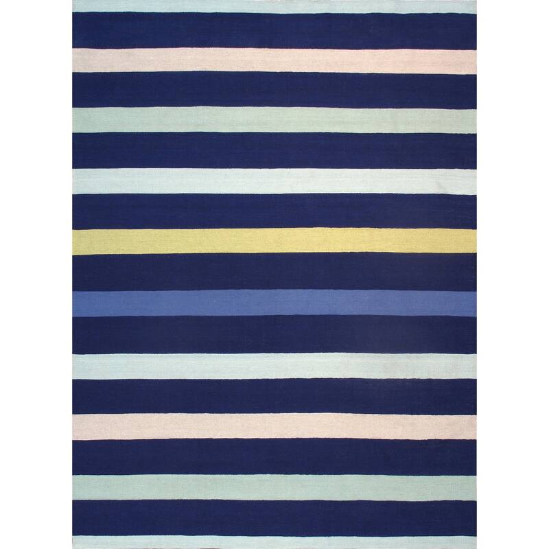 Pasargad Home Hampton Striped Indoor/Outdoor Area Rug - 4' 0" X 6' 0" - Blue