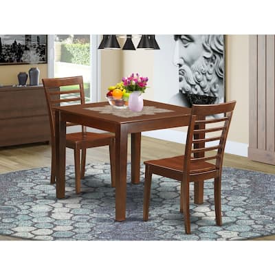 Kitchen Dining Set - Square Table & 2 Chairs - Old World Style - 36 Inch