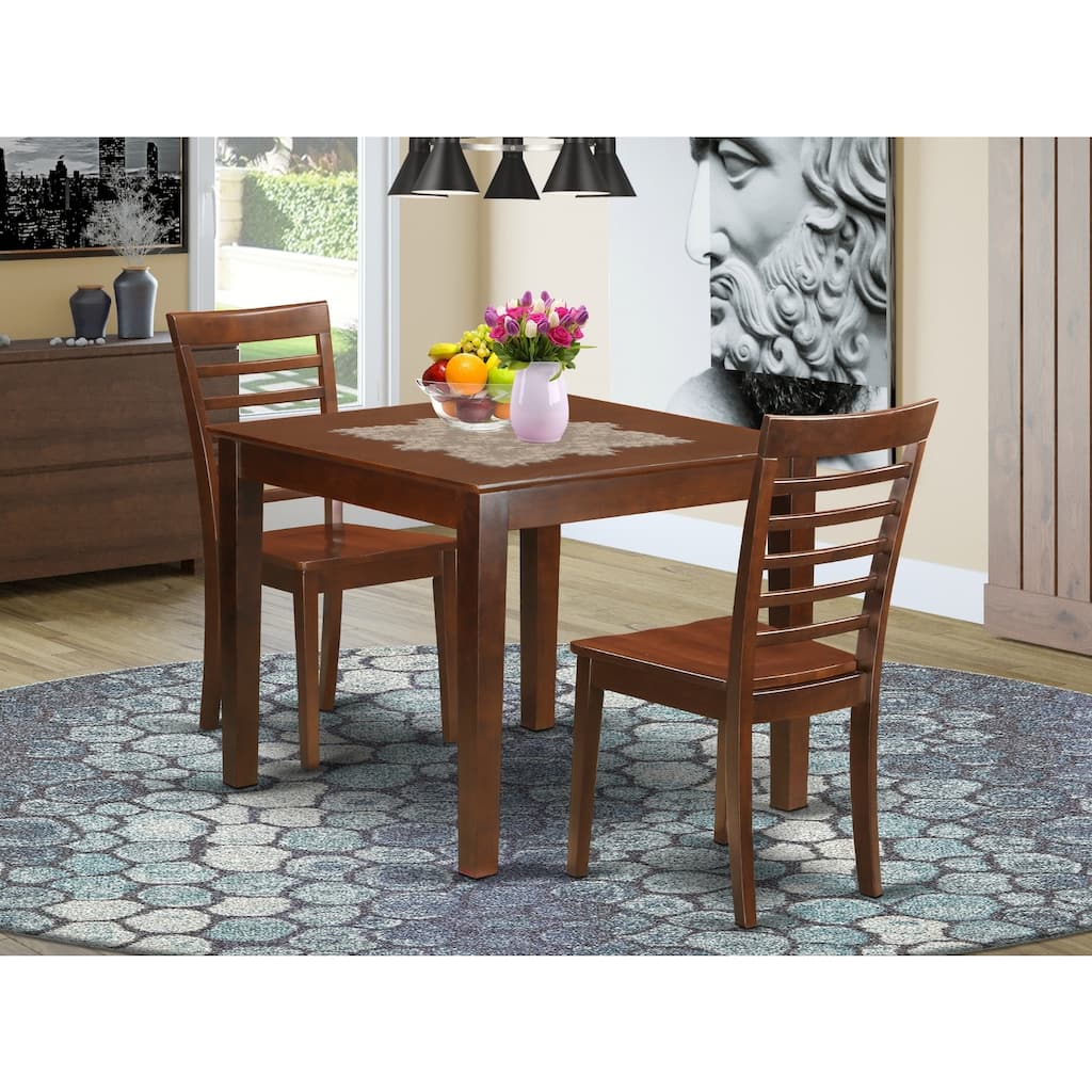 Kitchen Dining Set - Square Table & 2 Chairs - Old World Style - 36 Inch