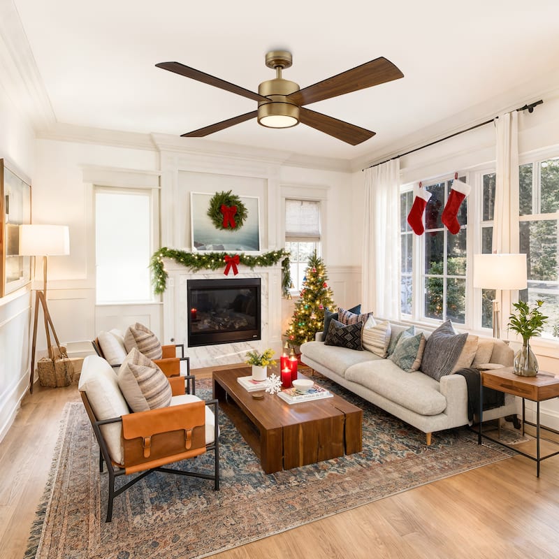Parrot Uncle 52" Antique Brass Wood 4-Blade Indoor Ceiling Fan with Light and Remote