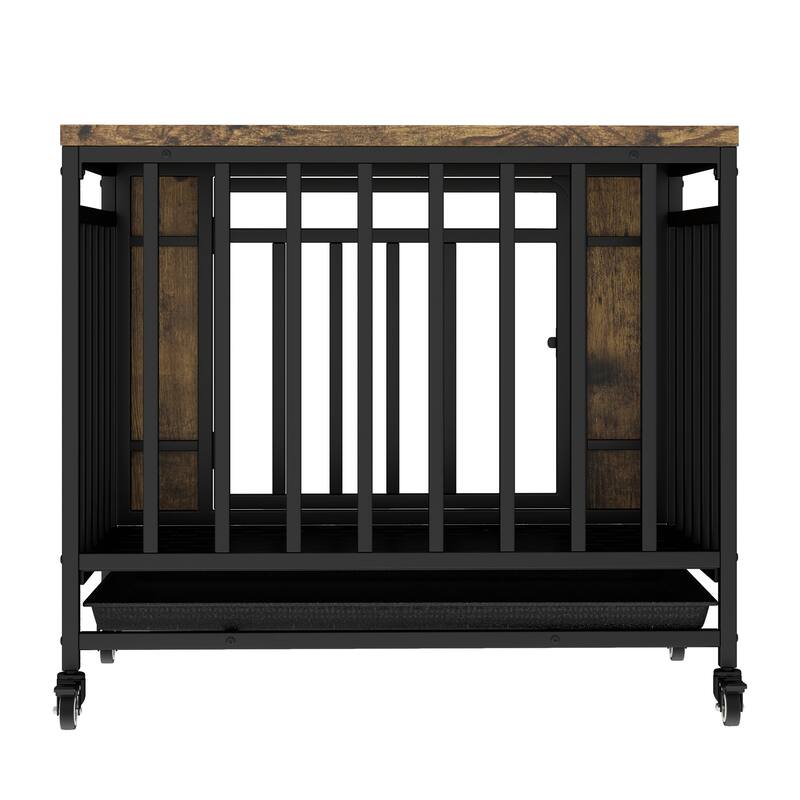 Dog House Furniture, Wooden Dog House Dining Table with Iron Door and Tray