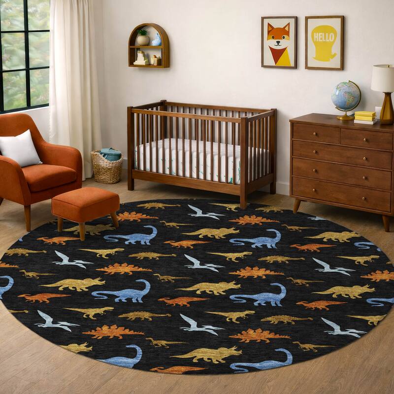 Machine Washable Indoor/ Outdoor Modern Dinosaur Chantille Rug