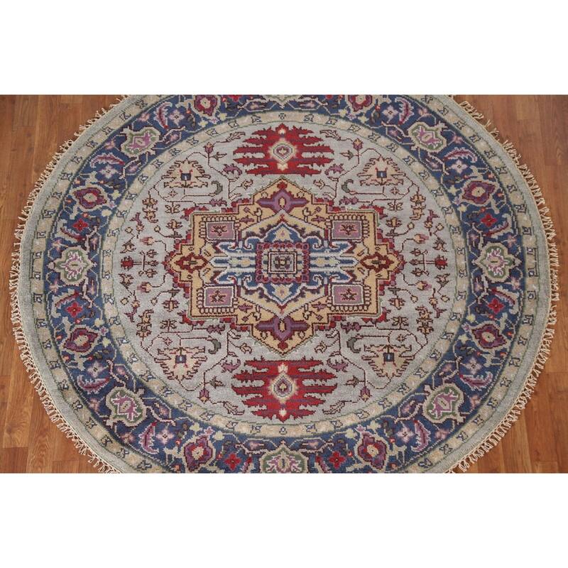 Geometric Heriz Serapi Round Rug Hand-knotted Wool Carpet - 6'0"x 6'0"