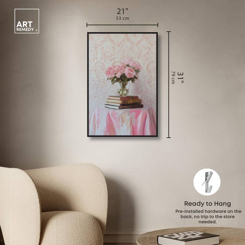 Pink Peonies on Books Canvas by Art Remedy