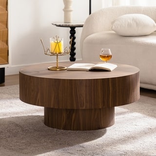 Round Coffee Table End Table, Wood Grain Accent Table, Modern Waterproof Center Table for Living Room