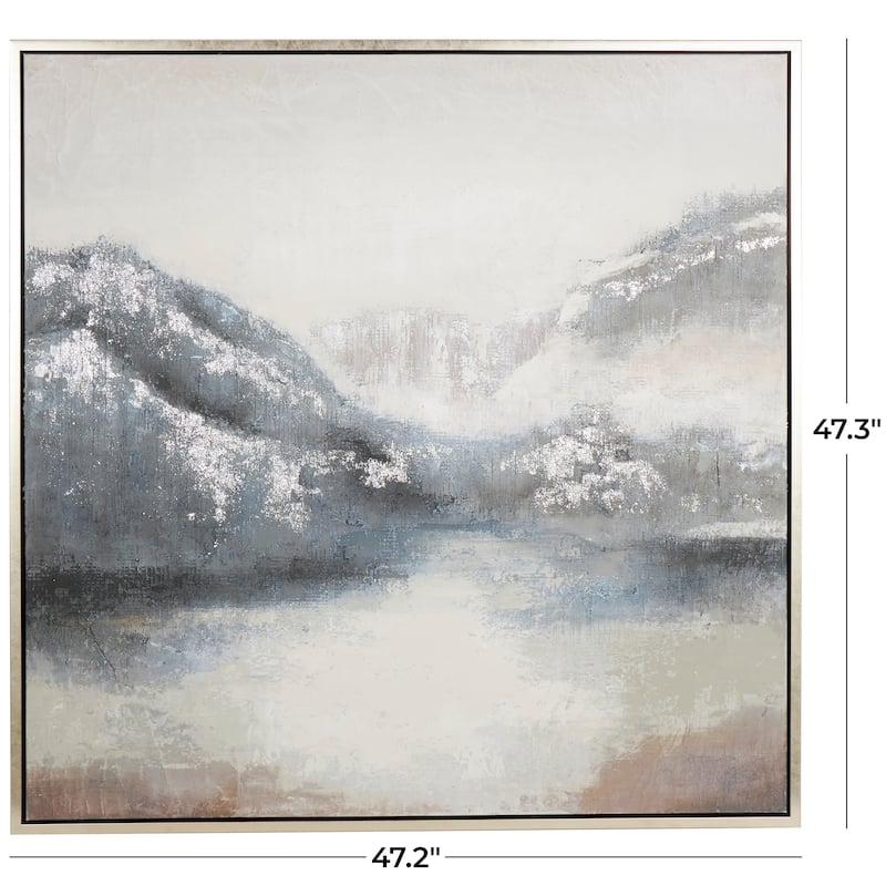 Canvas Abstract Landscape Framed Wall Art with Silver Foil Accents - Gray - Roche River Decor
