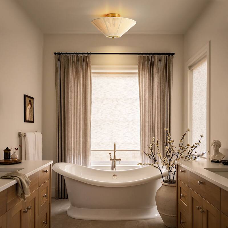 15" W 2-Light Modern Farmhouse Cone Beige Hand-Woven Rope Shade Semi-Flush Mount Ceiling Light