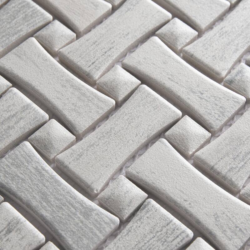 Merola Tile Cassis Dog Bone Basketweave White w/ White Dot 10" x 10" Porcelain Mosaic Floor and Wall Tile