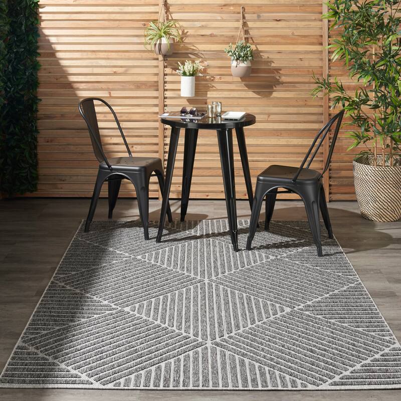 Nourison Palamos Textured Geometric Stripes Indoor/ Outdoor Area Rug