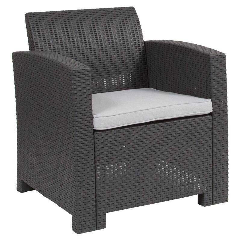 Faux Rattan Chair with All-Weather Cushion - Dark Grey