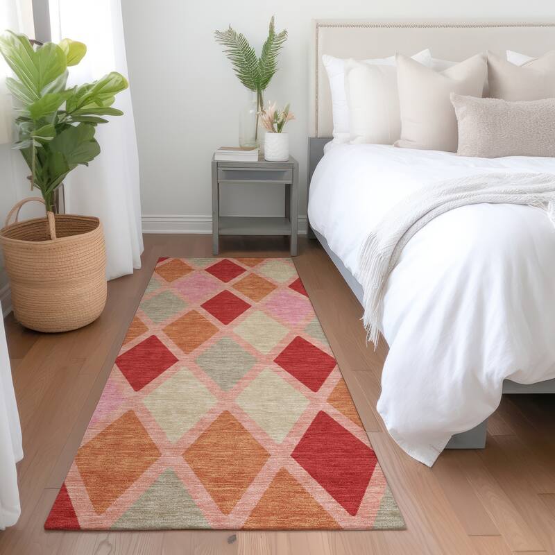 Premium Washable Super Soft Mosaic Diamonds Mayfield Rug - Pink - 2'3" x 7'6"