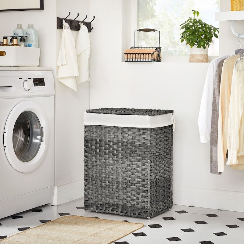 23.8 Gallon Grey Space-Saving Portable Laundry Basket with Lid and Removable Cotton Liner - 18.1“L x 13“W x 23.6“H