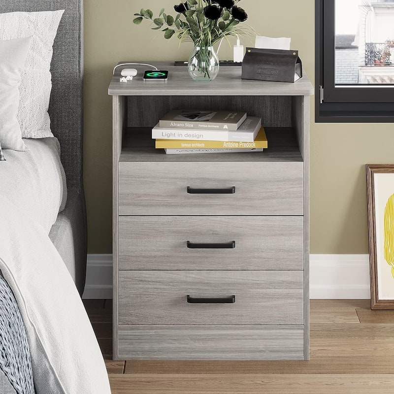 Bedroom Nightstand 3 Drawers with USB Port End Table Side Table - 3-drawer