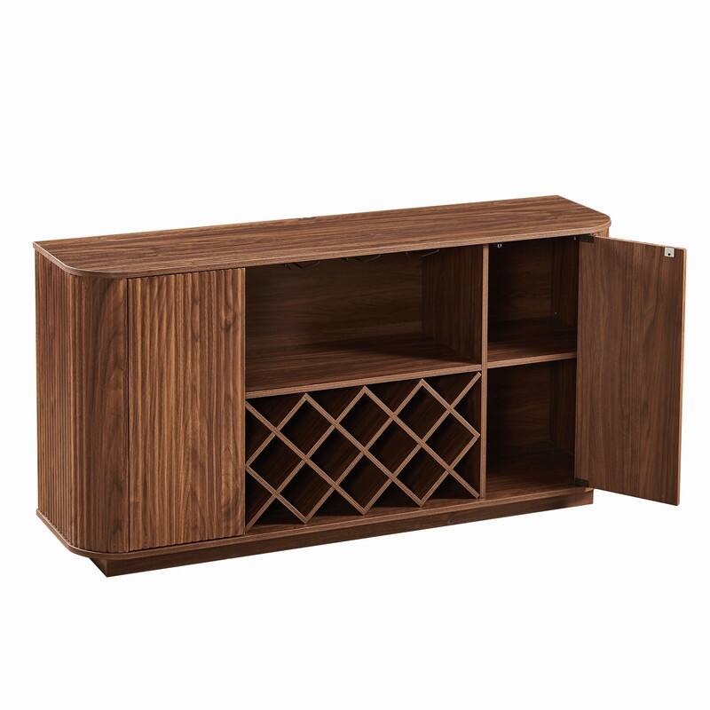Modern 58" Fluted Curved Sideboard Multifunctional Storage Cabinet with Wine Rack and Adjustable Shelves