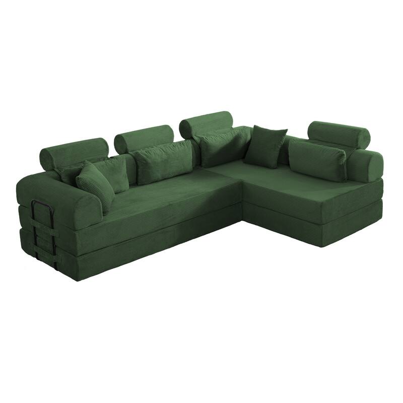 Oversized Convertible Sleeper Sofa Bed, L Shape Modular Sectional Cloud Sofa with Fixed-Shape Frame, Boneless Couch with Pillow