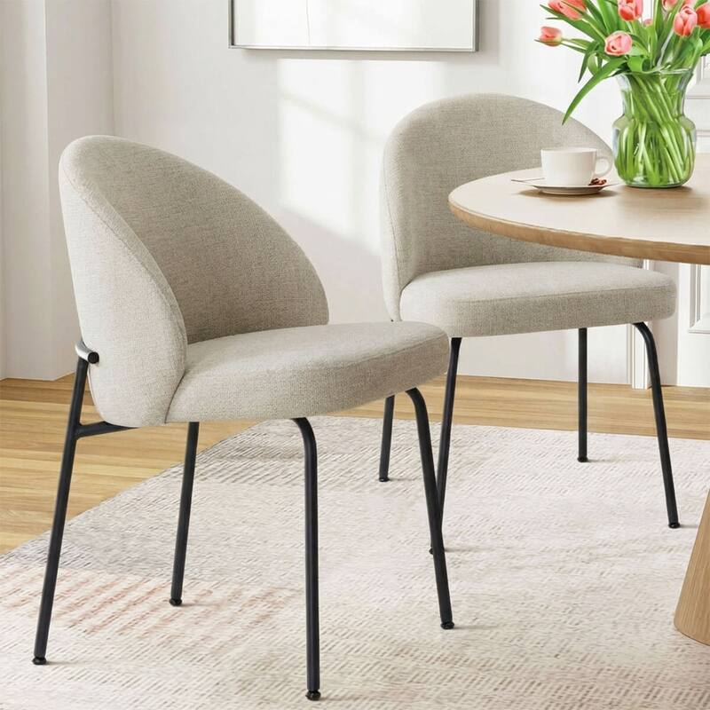 Modern Fabric Dining Chairs with Curved Back(Set of 2)