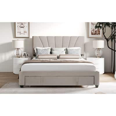 Queen Size Velvet Upholstered Platform Storage Bed