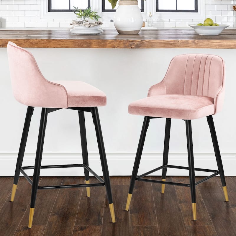 Modern Velvet Upholstered Swivel Counter/ Bar Stools Set of 2/4