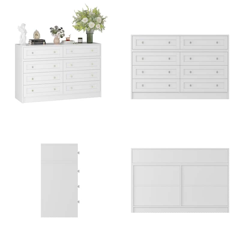 White Dresser & Vanity Set Luxurious Storage with Crystal Accents Desk