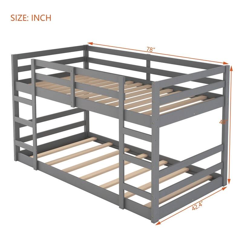 Twin Over Twin Bunk Bed with Ladder, Gray