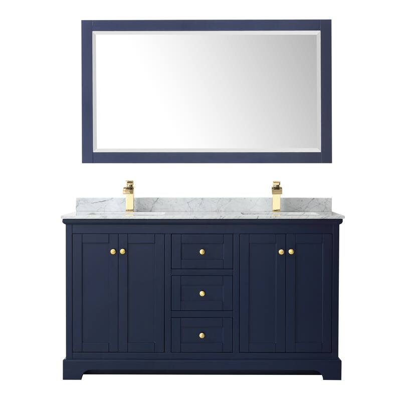 Avery 60-inch Double Vanity, Marble Top, Square Sinks, 58-inch Mirror