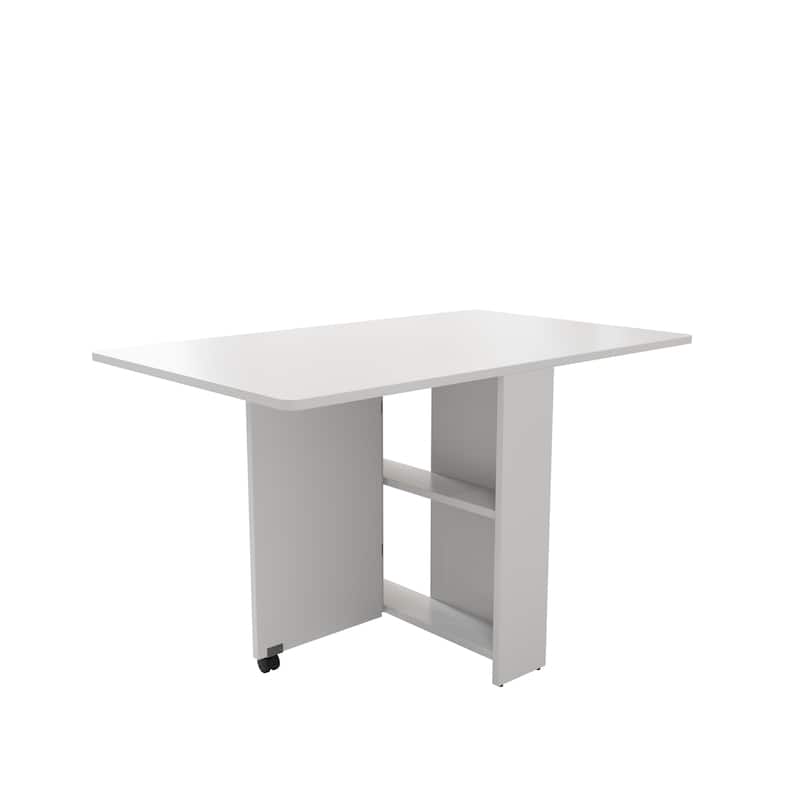 Roomfitters Foldable Dining Table with Drop Leaf, Space Saving Kitchen Table for Small Homes and Compact Rooms, White