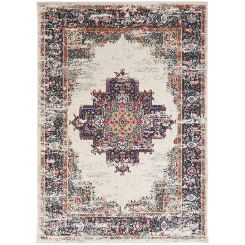 Porch & Den Dobbin Vintage Persian Medallion Farmhouse Area Rug - 5'x7' - Blue/Ivory