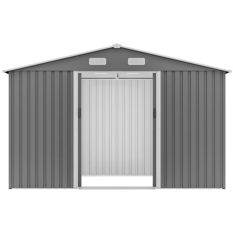 10X8 FT Outdoor Storage Shed Metal Lockable Grey