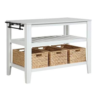 Kitchen Island with 3 Pull Out Baskets in White