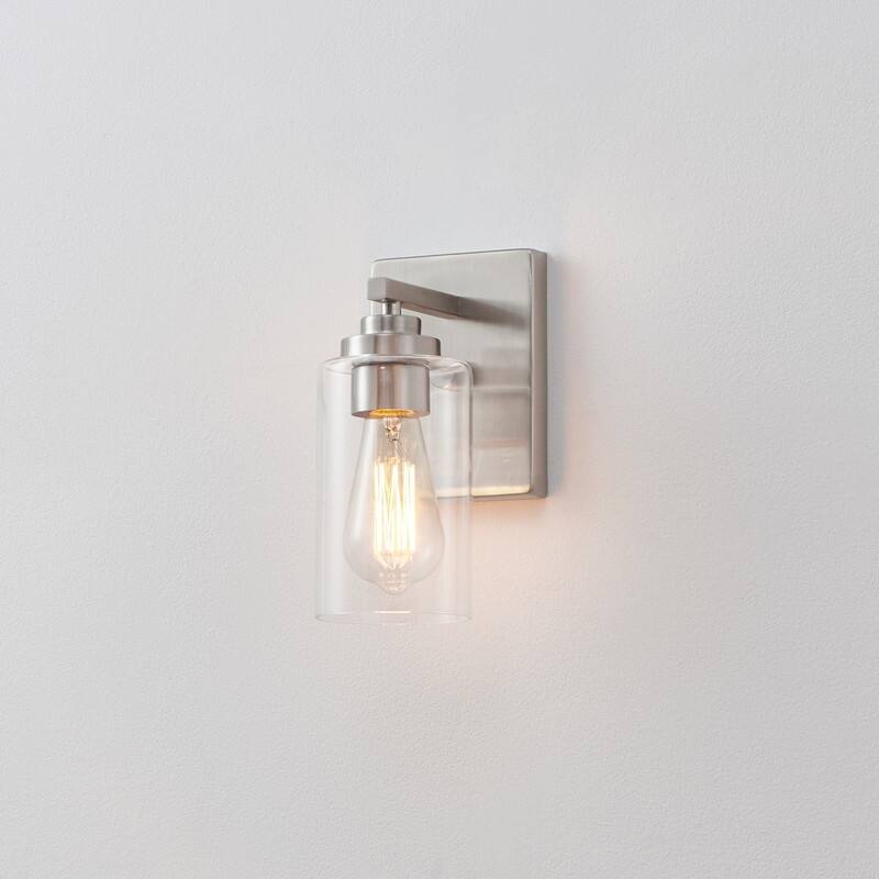 KAWOTI 9.5 Inch 1-Light Wall Sconce with Clear Glass Shade - Brushed Nickel