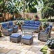 preview thumbnail 129 of 187, Outdoor Patio Sofa Swivel Chair with 6-Inch Thick Cushions Set 8PCS Sofa Swivel Chair w/ Table Ottoman - Grey Wicker Blue Cushion