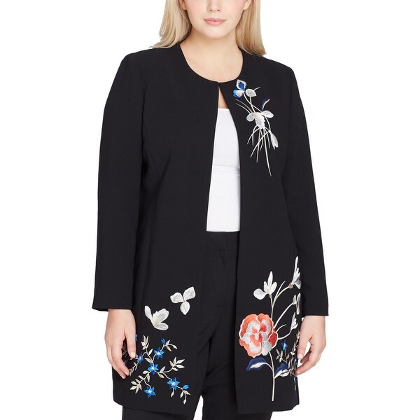 tahari asl embroidered open short jacke tahari asl embroidered open short jacke