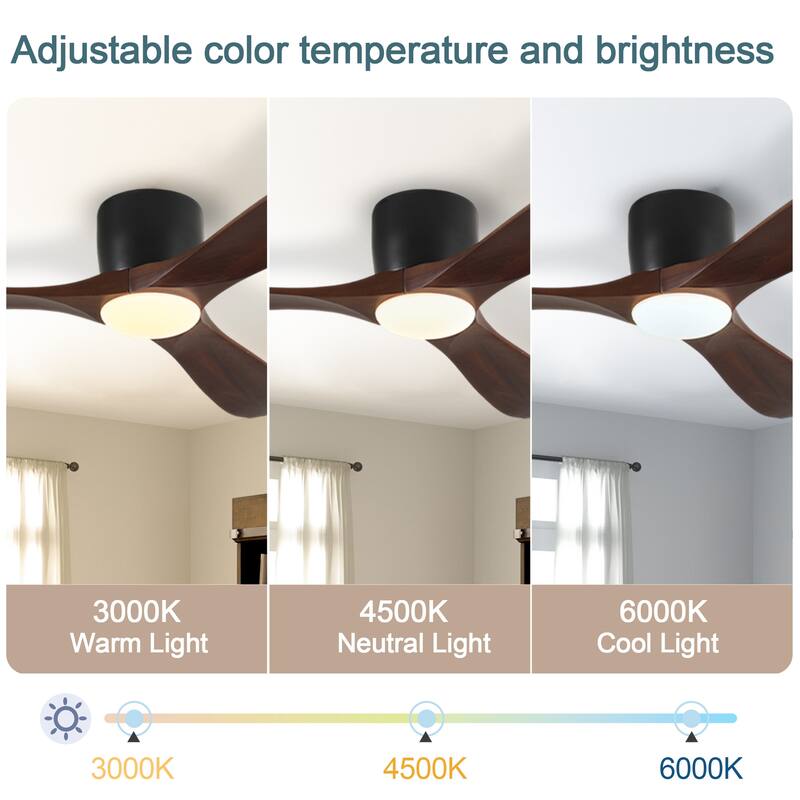 52-inch Ceiling Fan with Light, 3 Light Wood Blades, Remote Control, Reversible DC Motor for Living Room