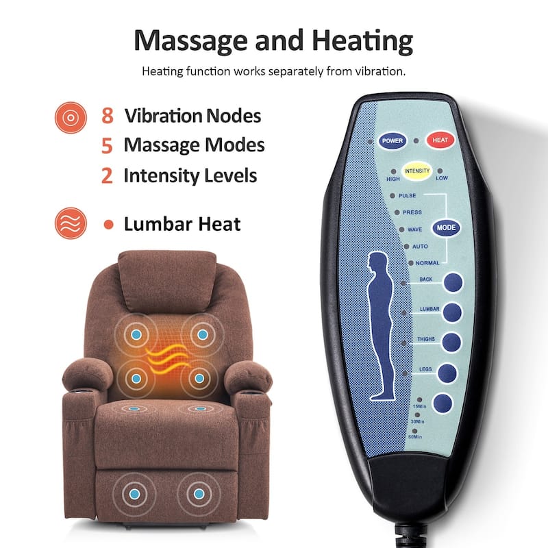 Power Lift Recliner Chair for Elderly, Massage and Heat, Fabric