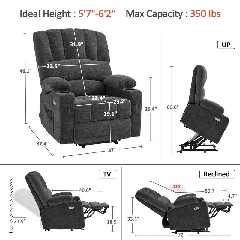 Power Lift Recliner Chair for Elderly, Massage and Heat, Faux Leather & Fabric