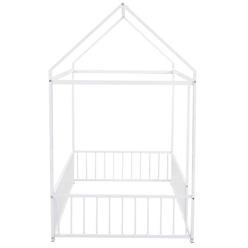 Metal House Bed Frame for Kids, Twin/Full Size, Playhouse Design, No Box Spring