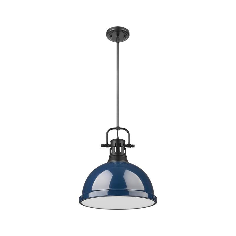 Yep by Golden Lighting Duncan 1-light 14in Rod Hung Pendant in Matte Black and Navy Blue shade